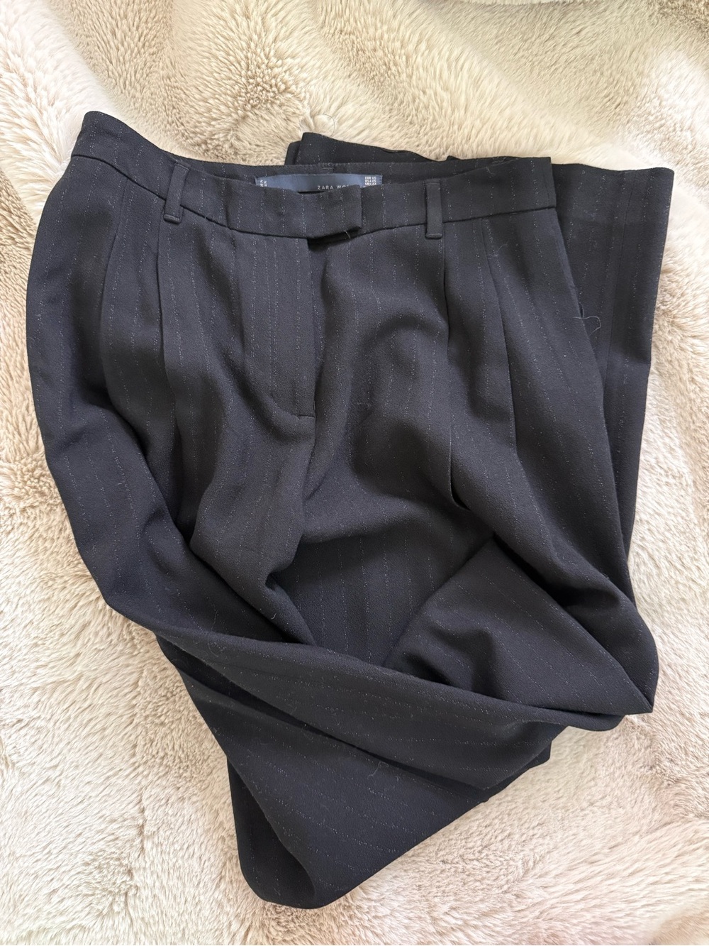 Zara Woman Black Pinstripe Wide-Leg Dress Pants